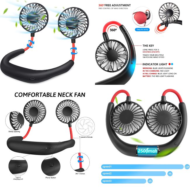 Neck Fan Adjustment Fan Hands-Free Hanging Rechargeable Mini