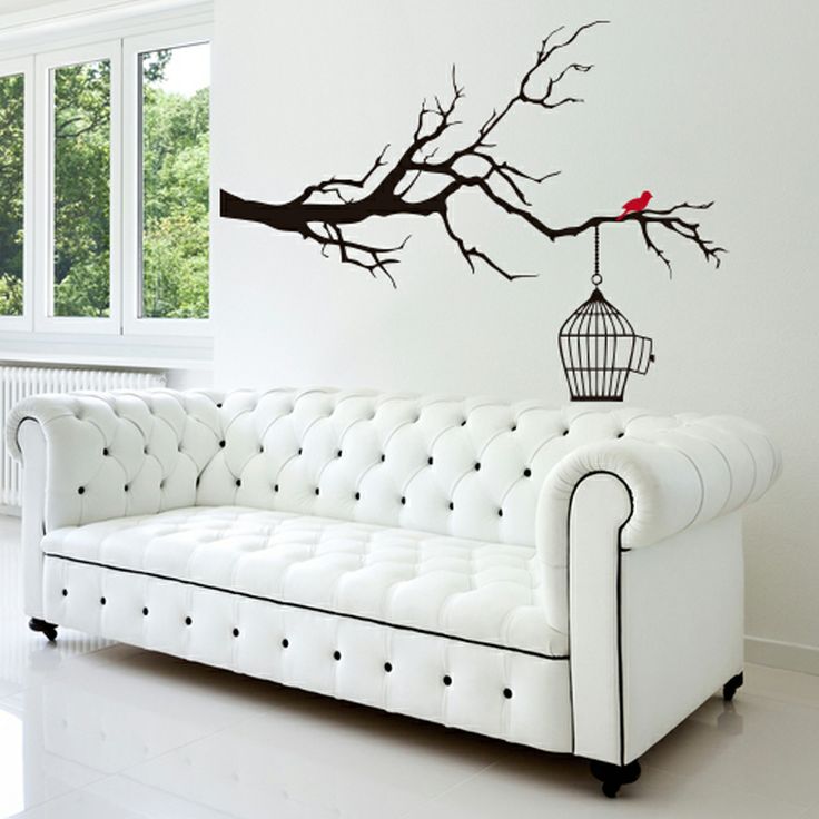 Tree Branch with Bird Cage Wall Art Sticker, Vinyl Home Decor