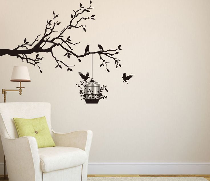 Tree Branch with Bird Cage Wall Art Sticker, Vinyl Home Decor