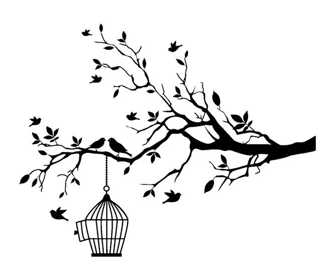 Tree Branch with Bird Cage Wall Art Sticker, Vinyl Home Decor
